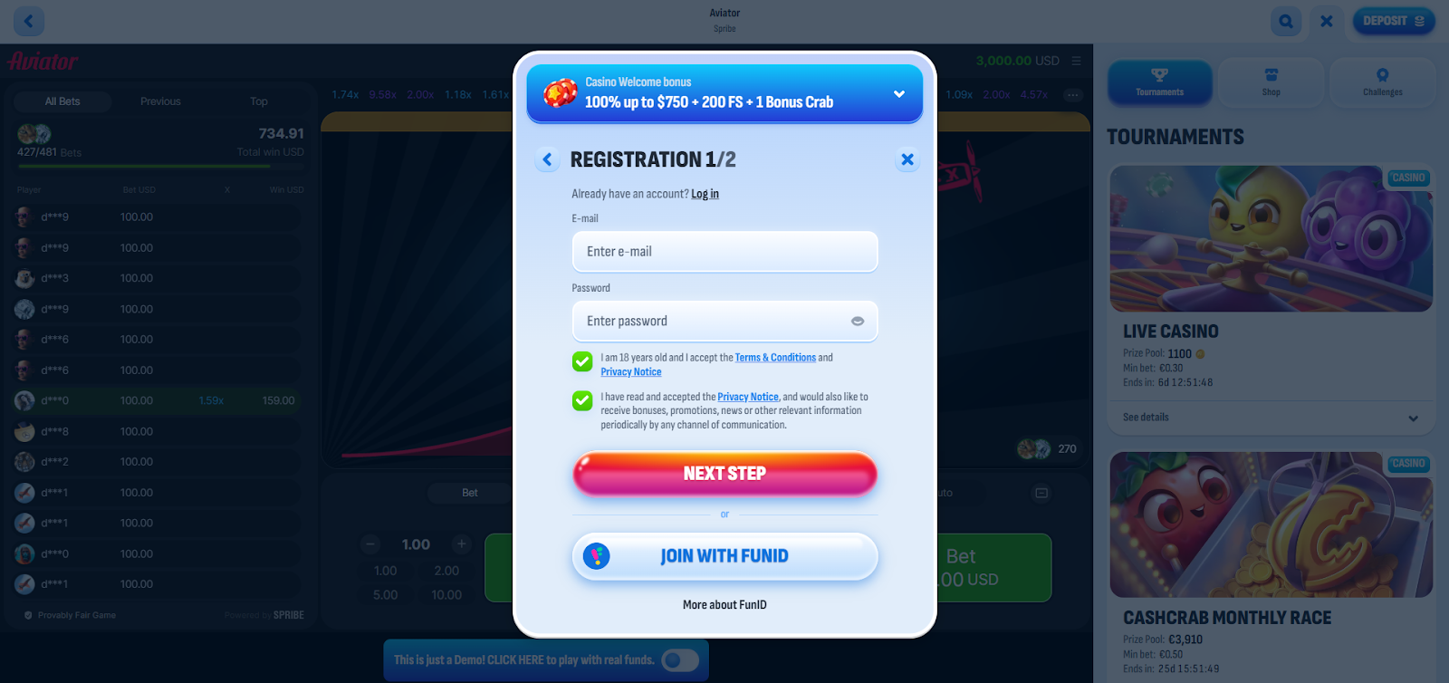 Registering for Nomini Aviator