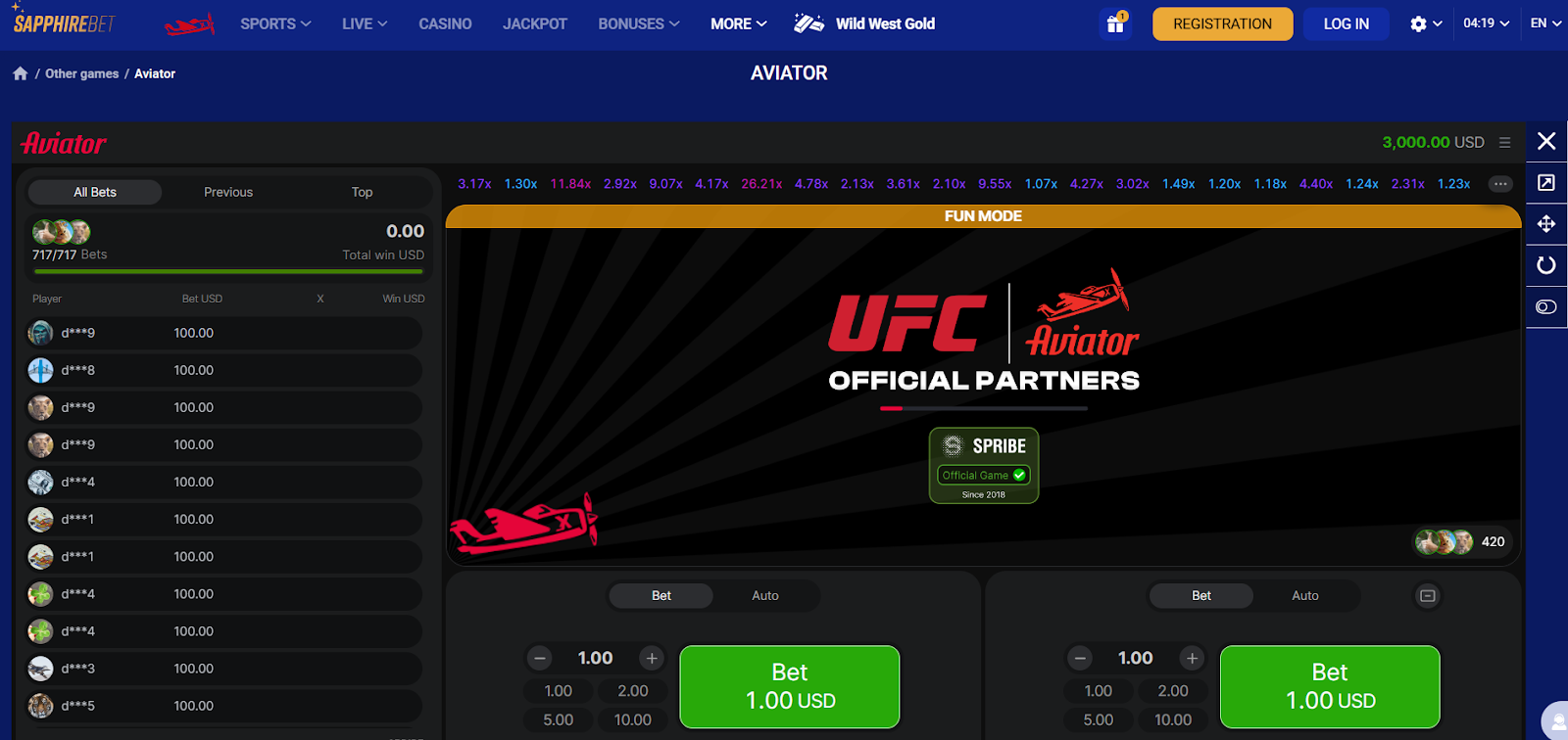 Aviator SapphireBet overview