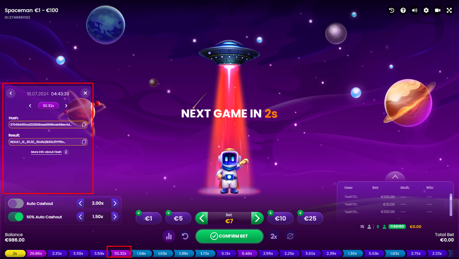 spaceman provably fair 