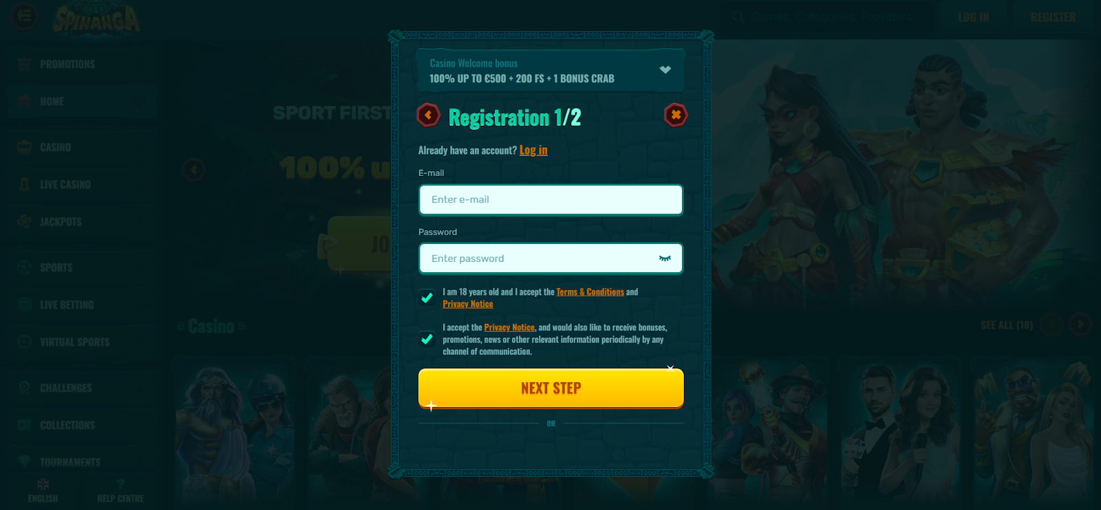 Registering for Spinanga Aviator