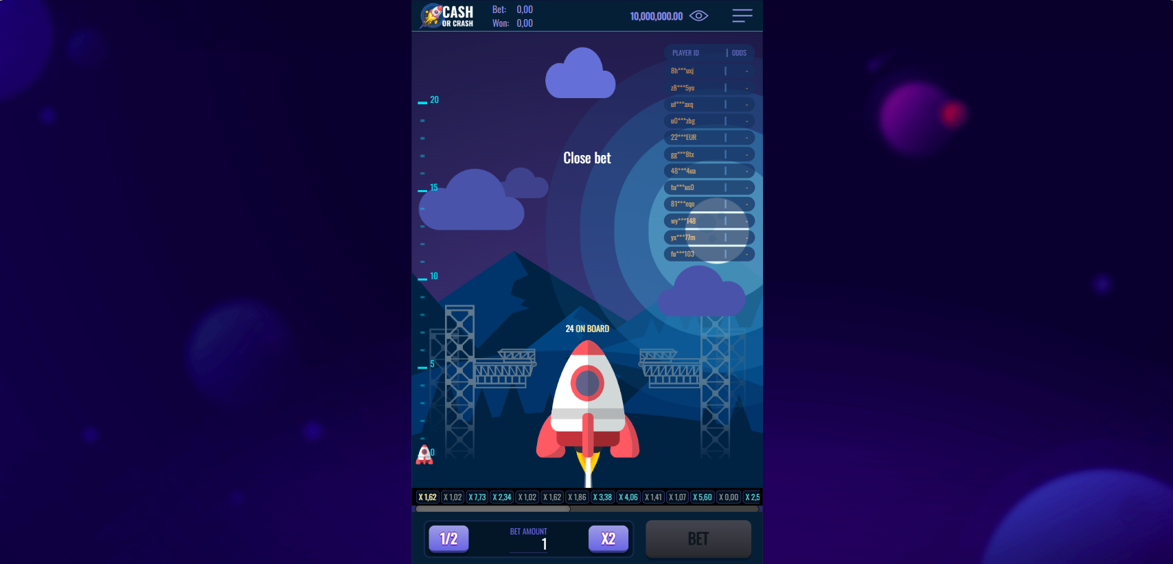 Cash or crash interface