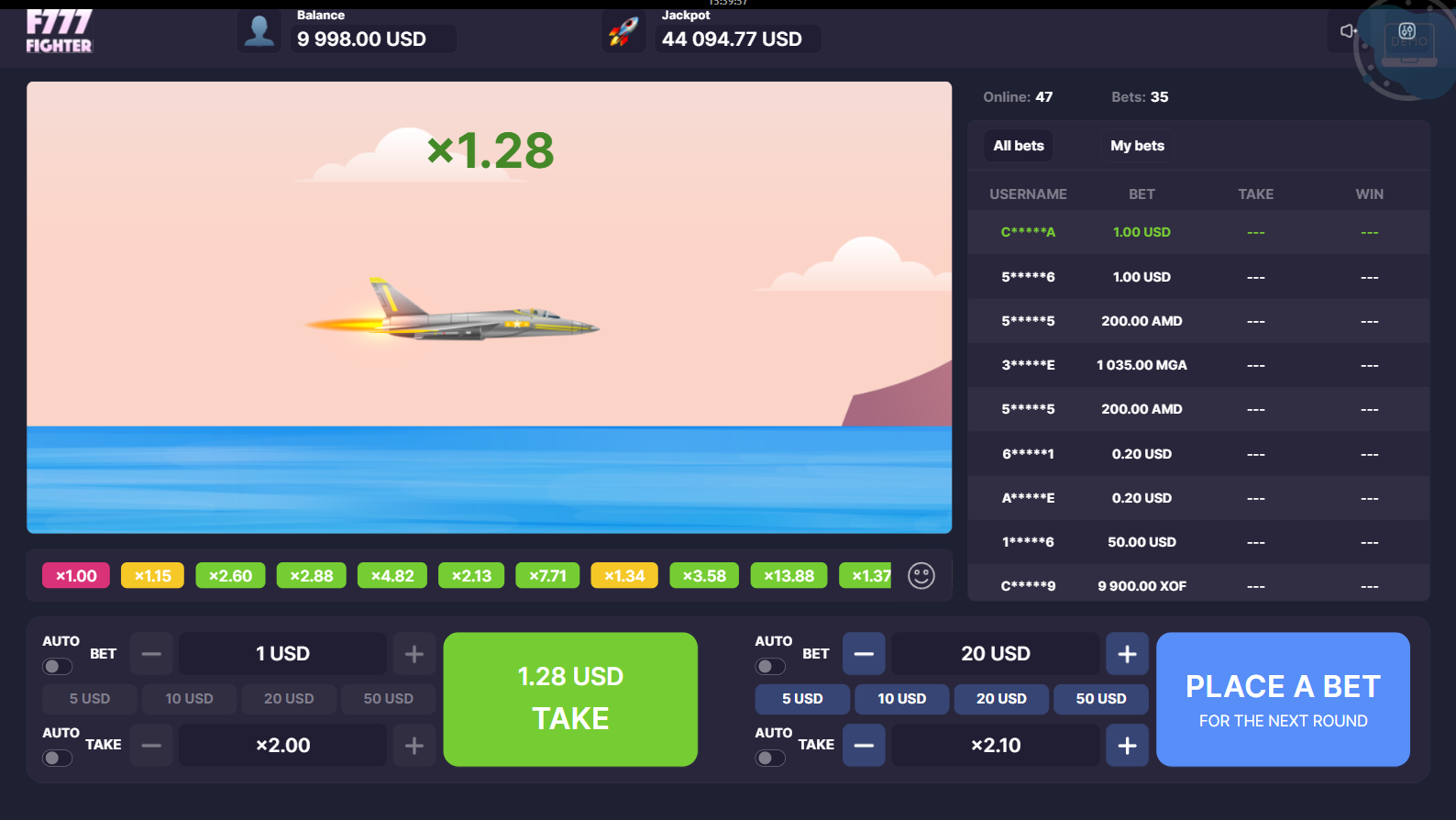 f77 fighter cash out