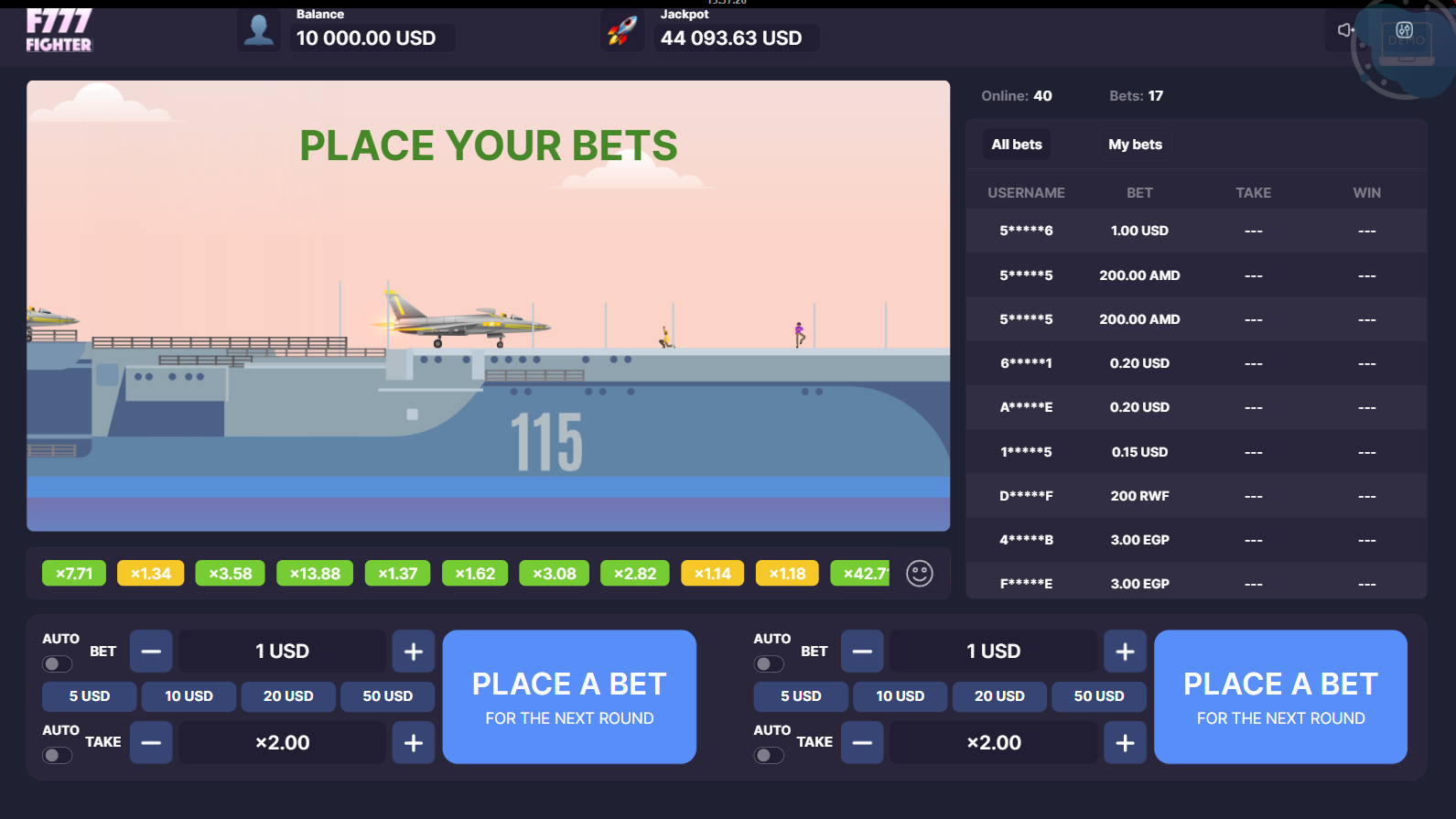 f77 fighter placing bets