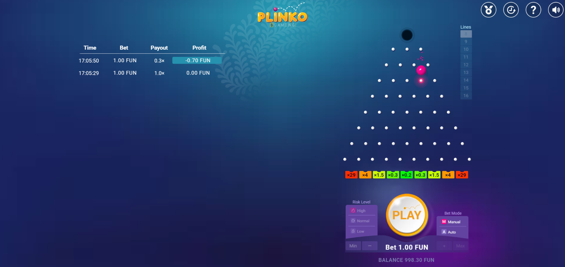 Plinko interface